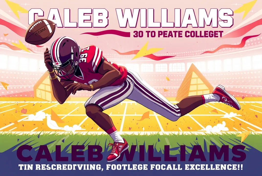 "Caleb Williams: A dynamic quarterback redefining college football with his unmatched talent, vision, and leadership on the field."